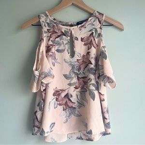 One Clothing Los Angeles Cold Shoulder Keyhole Blouse, Pink Floral Airy Top
